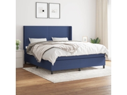 Cama Box Spring Con Colchón Tela Azul 180x200 Cm