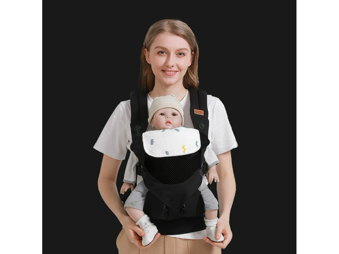 Portabebés ergonómico ajustable con toalla de saliva extraíble para recién nacidos de 3 a 48 meses, negro puro Digitallab
