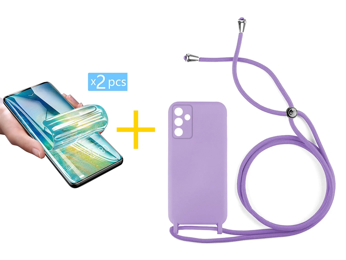 Pack 2 X Película de Vidrio Templado Hidrogel + Funda ACCETEL para Samsung Galaxy S25 5G Gel con Cordón Violeta