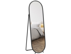 Espejo Ovalado Grande E Independiente Con Marco Y Soporte De Metal Negro, Ideal Para Recibidor, Dormitorio O Vestidor, 40 X 160 Cm.