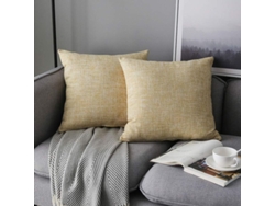 Rebe-2 Fundas De Almohada Beige De Lino Rústico Cuadradas Decorativas 18x18 Pulgadas Para Sofá Y Decoración