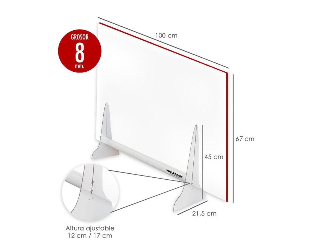 Mampara protectora sobremesa metacrilato trasnparente 8mm. 67x100cm