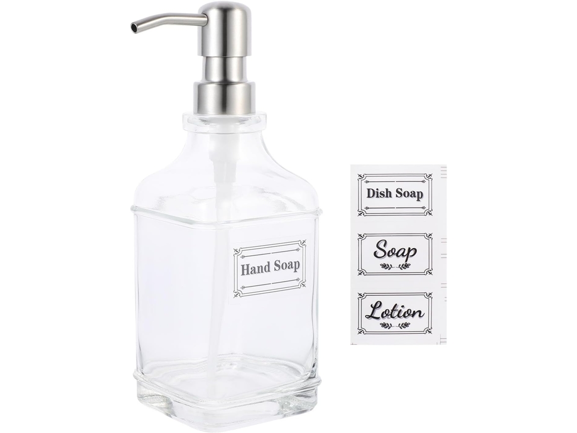 Dispensador Jabón Líquido 300 Diseño Vidrio Simple Elegante Bomba Acero Inoxidable Fácil Decoración Hoteles