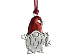 Adorno Navideño De Peltre Macizo Con Cordón De Seda Rojo, Diseño De Doble Cara.