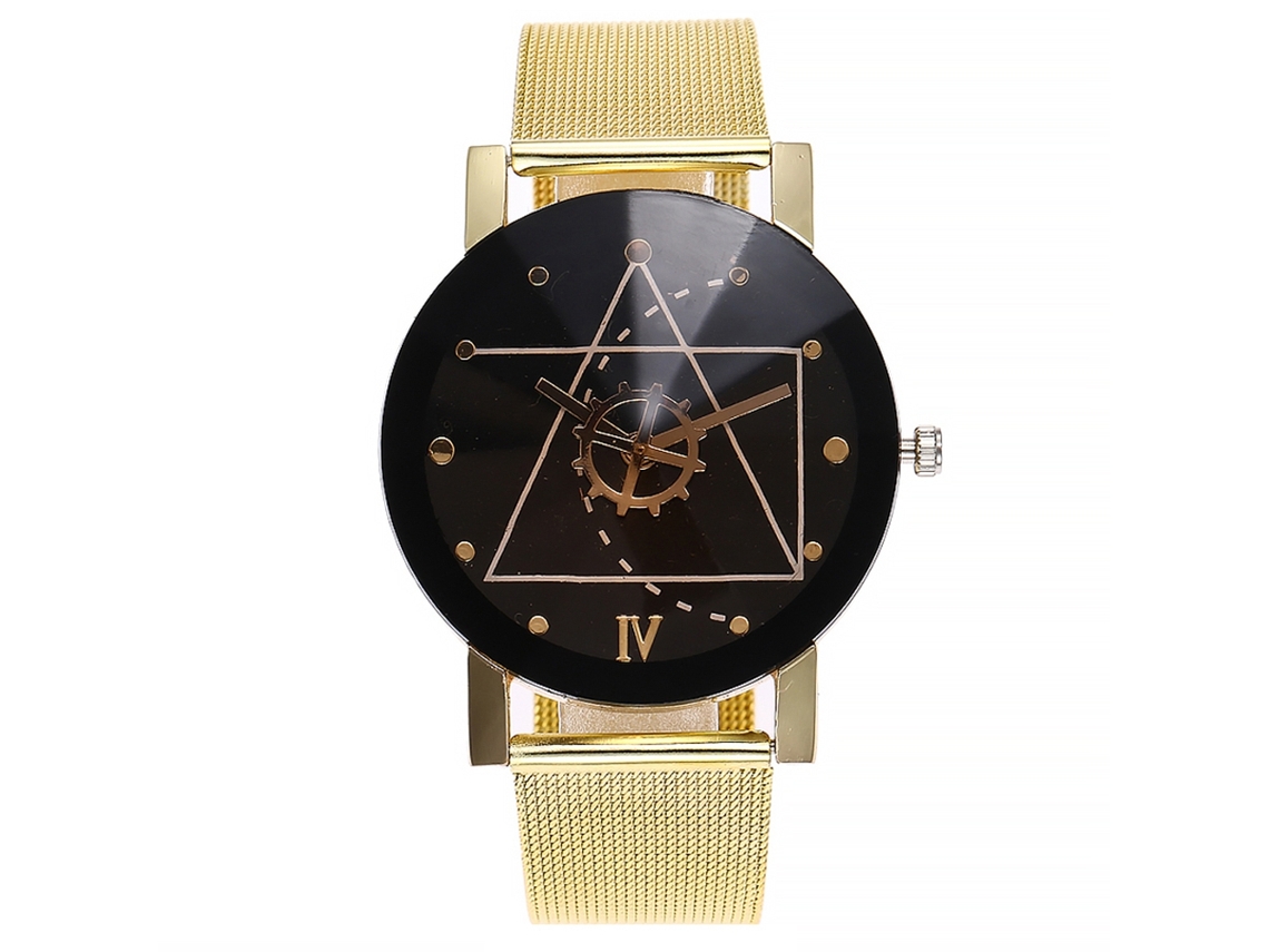 Reloj Unisex Vansvar Dial Oro Negro Correa Malla Acero Cuarzo