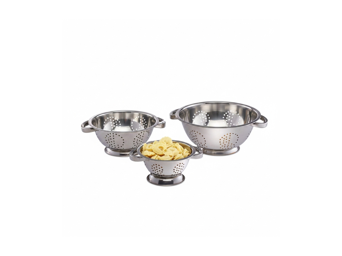 Conjunto De Coadores Relaxdays, 3 Coadores Para Massas, Ø 15 Cm, 20 Cm E 25 Cm, Aço Inoxidável, Com Pegas, Prateado