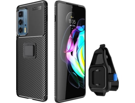 Kit Funda y Soporte Motorola Edge 20 Pro Rugged Carbon Negro