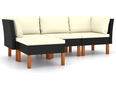 Conjunto 4 de muebles de jardín VIDAXL y cojines ratán sintético negro