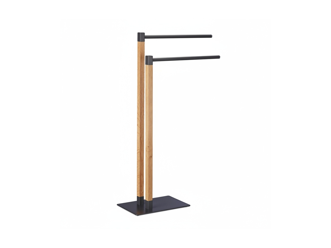 Toalheiro Relaxdays, Independente, Toalheiro Com 2 Braços, Hbt: 83,5 X 51,5 X 20 Cm, Moderno, Antracite/natural