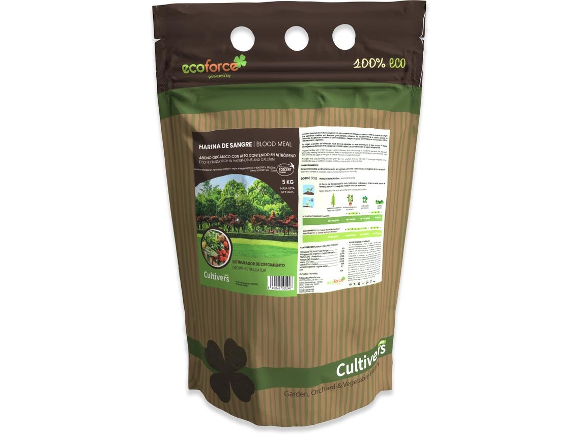 CULTIVERS Harina de Sangre 5 kg Abono Ecológico con Alto Contenido en Nitrógeno, Hierro Hémico y Materia Orgánica. Fertilizante Natural