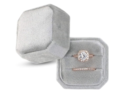 2026-caja De Anillos De Terciopelo Vintage Con 2 Ranuras Cuadrada Para Boda Photography Regalo Novia Gris
