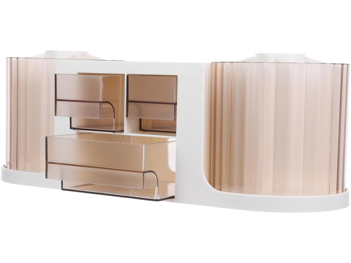 Organizador De Escritorio Doble Giratorio Con Cajón Transparente Y Portalápices Giratorio Grande Y Estable.