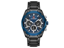Reloj Naviforce Para Hombre, Brazalete De Acero, Resistente Al Agua Hasta 30 M, Cuarzo, Negro Y Azul.