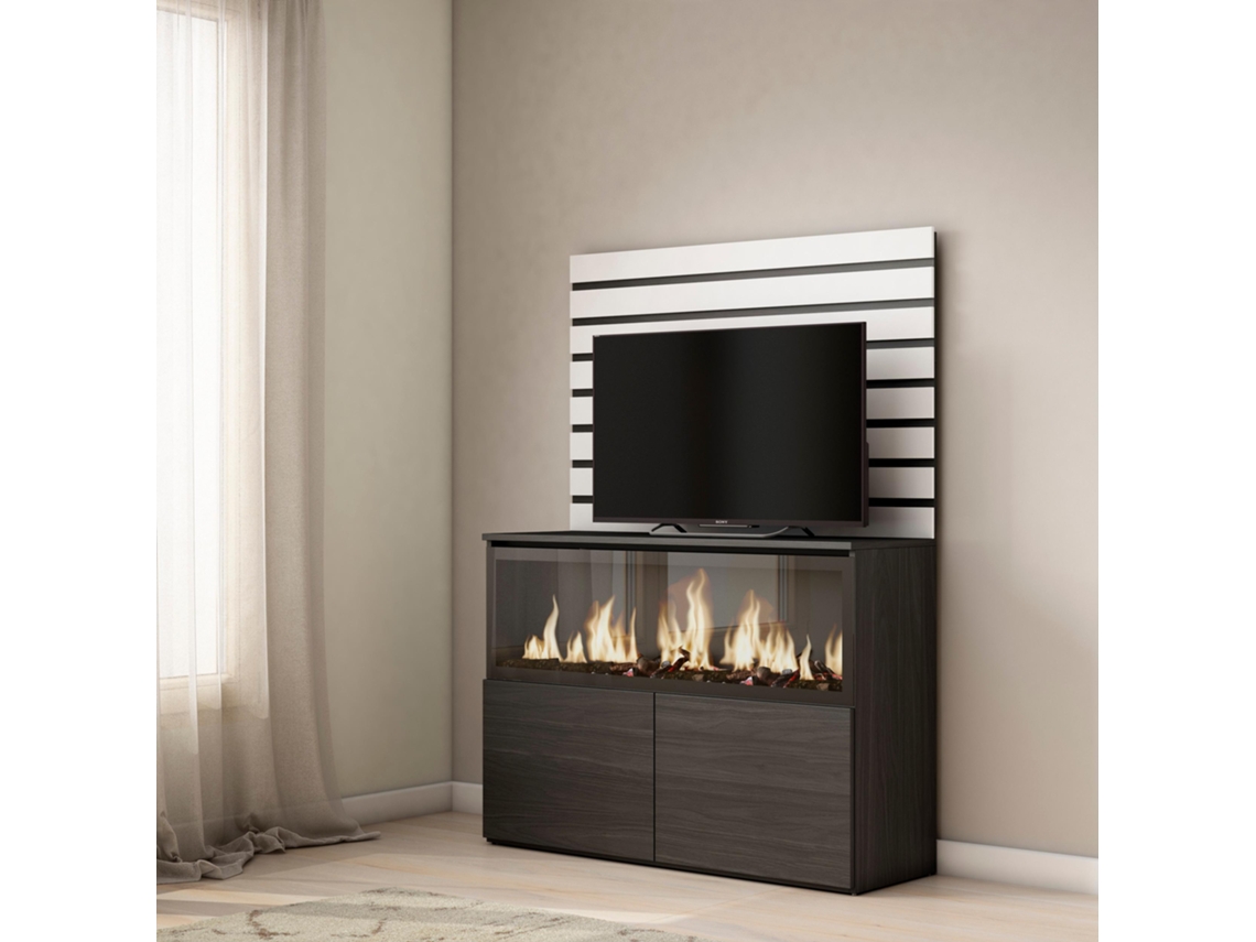 Aparador, 107x145x35 cm, Dormitorio, habitación, Chimenea eléctrica XXL, Blanco SKRAUT HOME