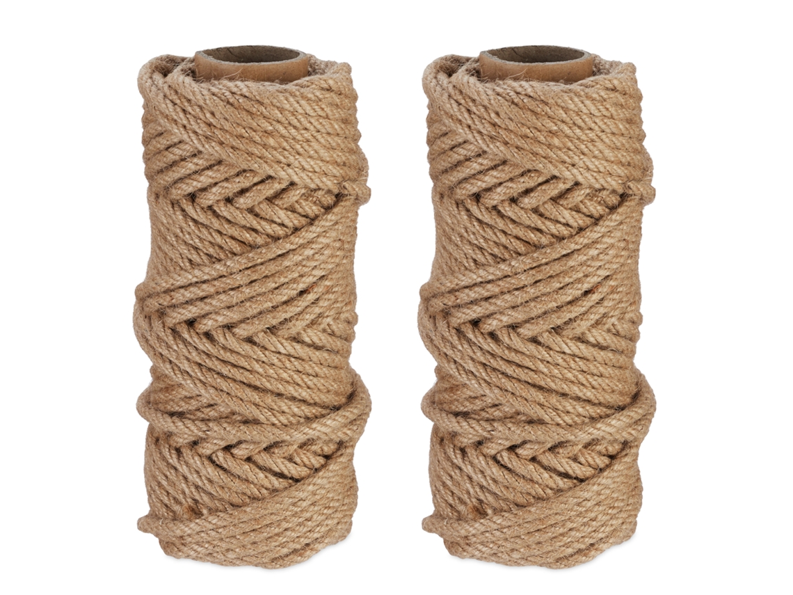 Relaxdays Cuerda De Yute De 6mm 2 Rollos De 30m Cada Uno, Biodegradable, Manualidades, Jardín, Embalaje, Cordel, Natural