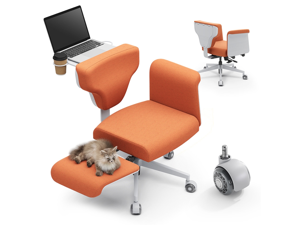 Silla de oficina multifunción Newtral FF O Freedom X naranja con reposabrazos, múltiples posturas, ergonómica, cómoda para el hogar y la oficina.