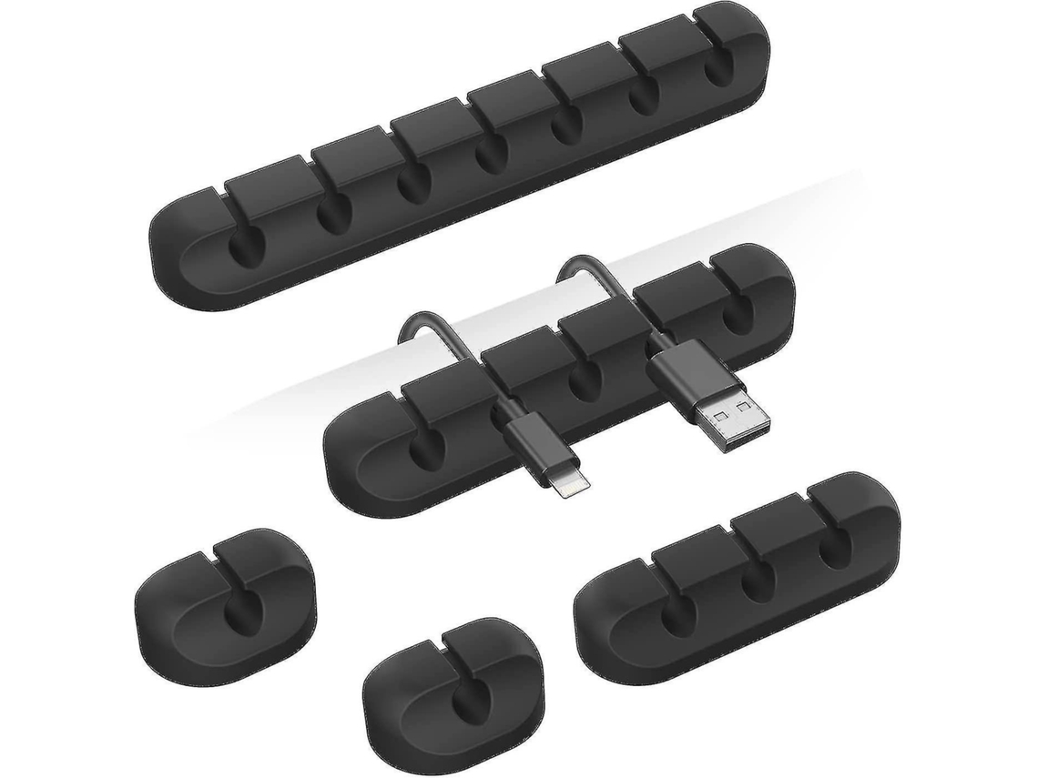 5 Accesorios De Escritorio Y Organizador De Cables Adhesivo (7-5-3-1-1 Ranuras) Gris Silicona No Tóxico 3m Compatible Hogar Oficina Negro