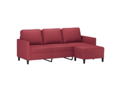Maison Exclusive - Sofá De 3 Plazas Con Taburete Cuero Sintético Rojo Tinto 180 Cm