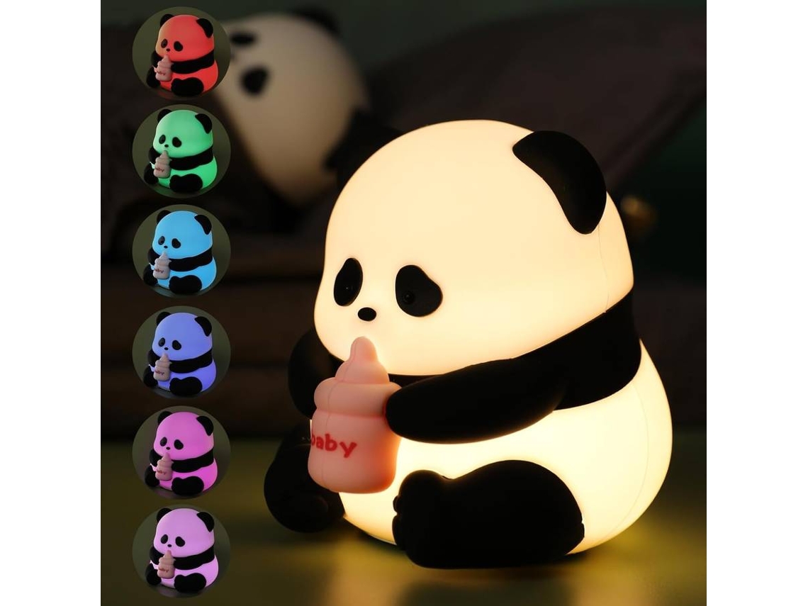 Lámpara de noche blanda para niños, 10 colores, con forma de panda, regulable, para guardería (blanca)