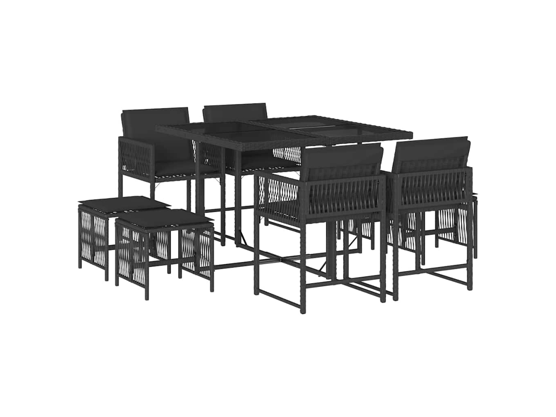 Maison Exclusive - Set De Comedor De Jardín 9 Pzas Y Cojines Ratán Sintético Negro