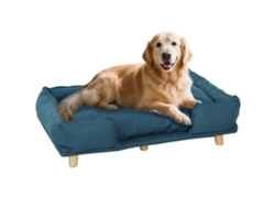 Cama Elevada Para Perros Con Patas De Madera Y Cojín Lavables Cama Para Mascotas Carga 30 Kg 96x66x24 Cm Azul