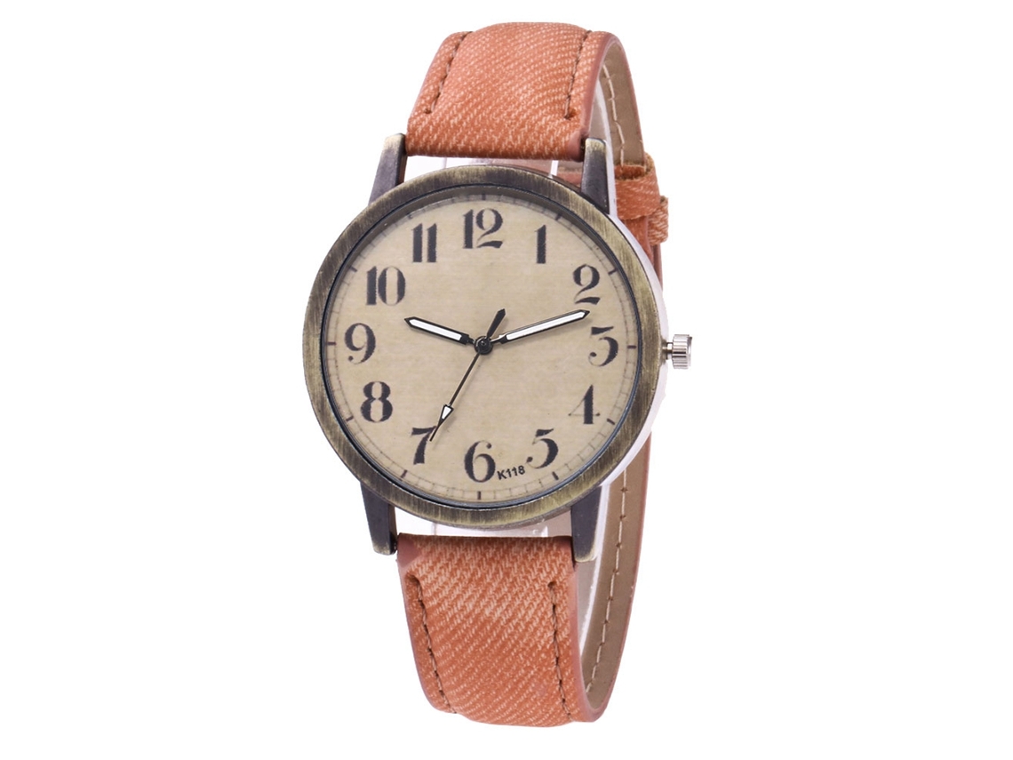Reloj De Pulsera Casual Unisex Zhoulianfa Café Con Correa Vaquera Y Movimiento De Cuarzo.