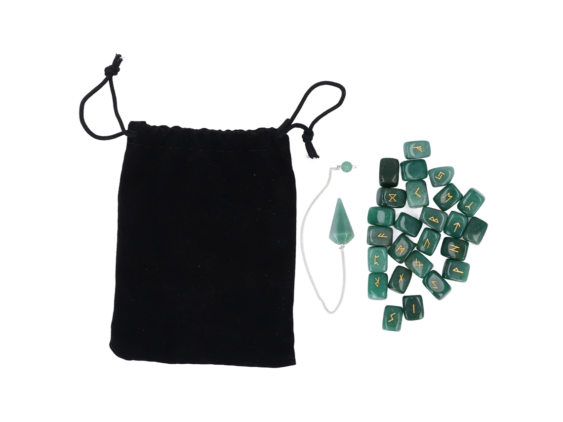 Conjunto De 25 Piedras Rúnicas De Cristal Con Péndulo Y Bolsa Para Adivinación Y Sanación.