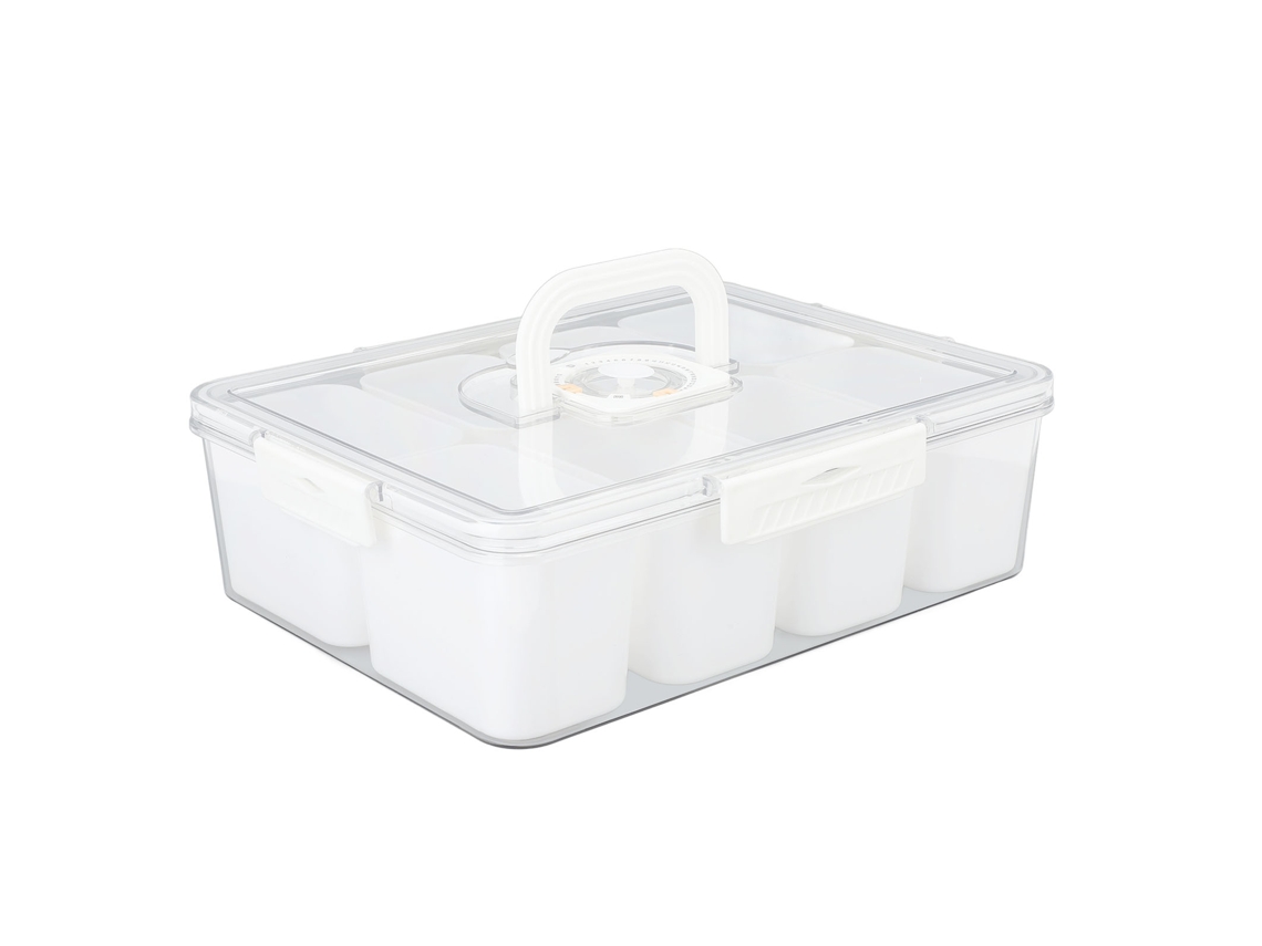 Bandeja de servir dividida con tapa y asa, de plástico sellado, 8 compartimentos, recipiente transparente para aperitivos, fruta, bandeja y caja de almacenamiento.