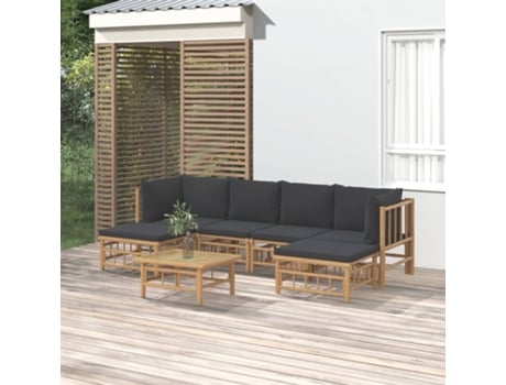 Conjunto 7 de muebles de jardín VIDAXL bambú con cojines gris oscuro