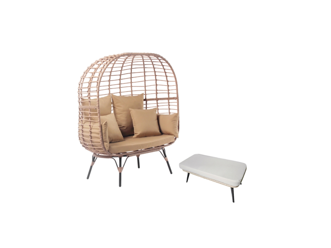 Jane Conjunto De Sillã³n Y Reposapiã©s Efecto Ratã¡n Con Cojã­n Beige