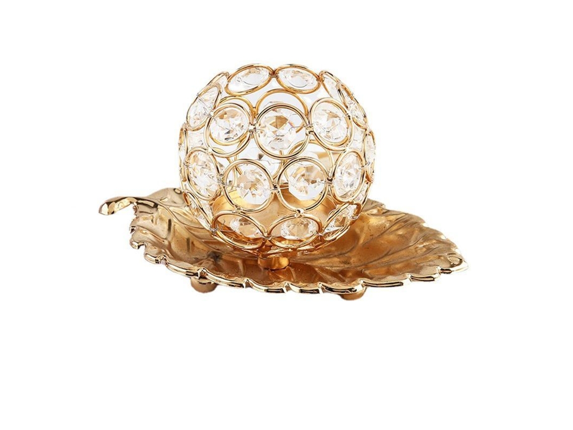 2026-porta Velas Metal Con Bandeja Hoja Y Bola De Cristal Decorativo Para Velas Tealight (oro)