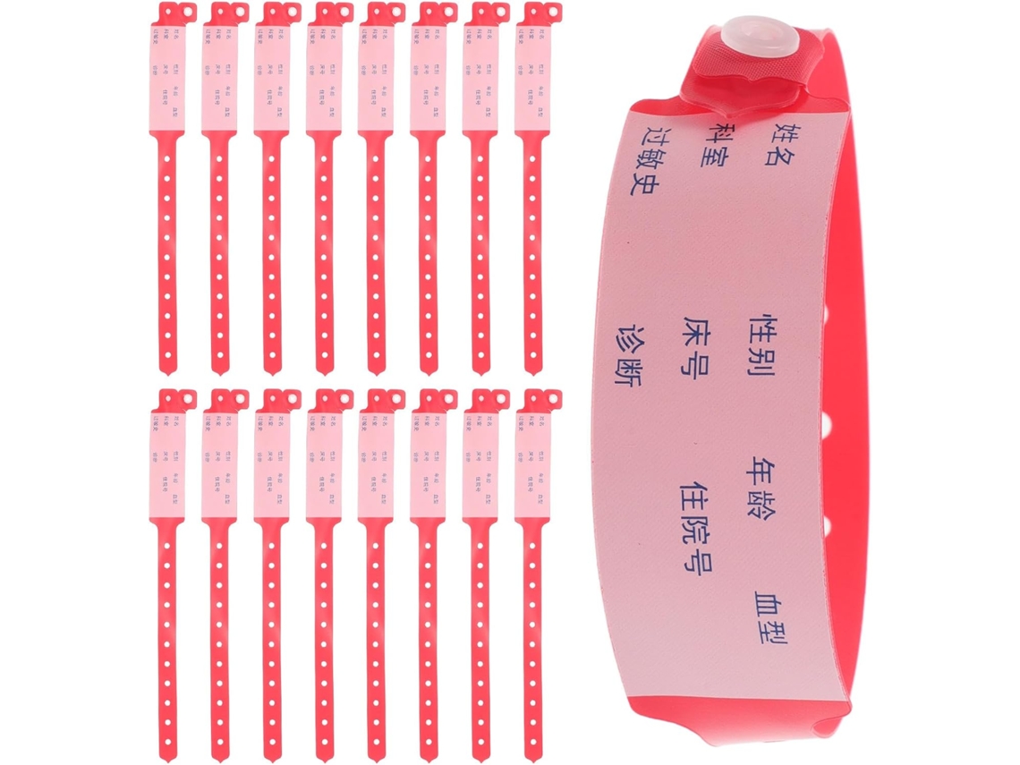 Pulseras De Identificación Médica Desechables Para Adultos, 100 Unidades, De Plástico Rojo Impermeable.