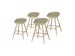 Juego de 4 taburetes de bar Pollok, diseño moderno, estructura de metal, altura 62 cm, madera beige Mog Casa