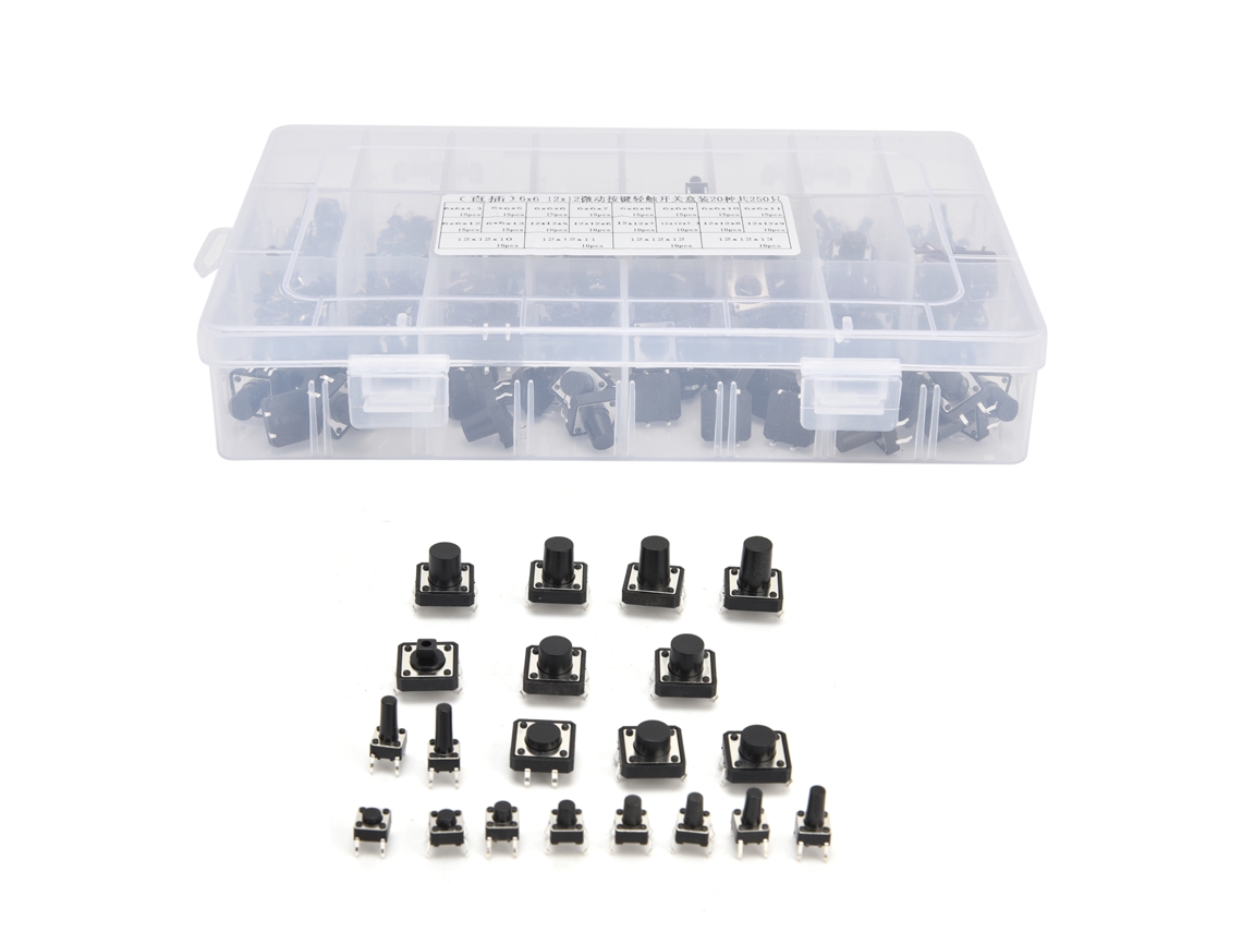 250 Teclas Táctiles De 6x6 Y 12x12 Mini Botones Pulsadores Para Juguetes Electrónicos Con Control Remoto