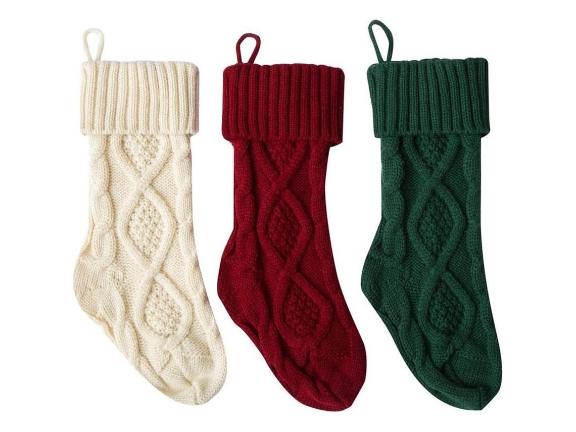 Calcetines Navideños Tejidos Con Pelo Técnico De 46 Cm, Rojos, Verdes Y Blancos, Para Decorar El Árbol De Navidad.