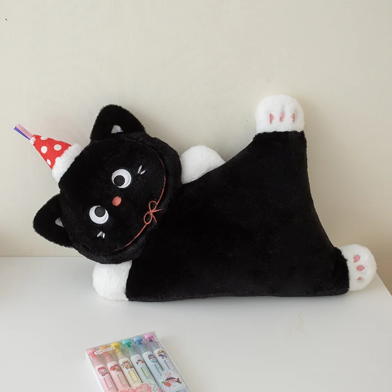 (gato Negro 55 Cm) Cojín De Vacaciones Para Adultos Con Forma De Cachorro Y Soporte Lumbar