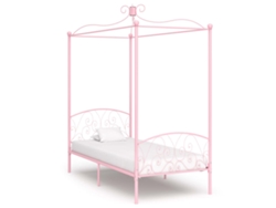 Estructura Cama Con Dosel Sin Colchón Metal Rosa 100x200 Cm