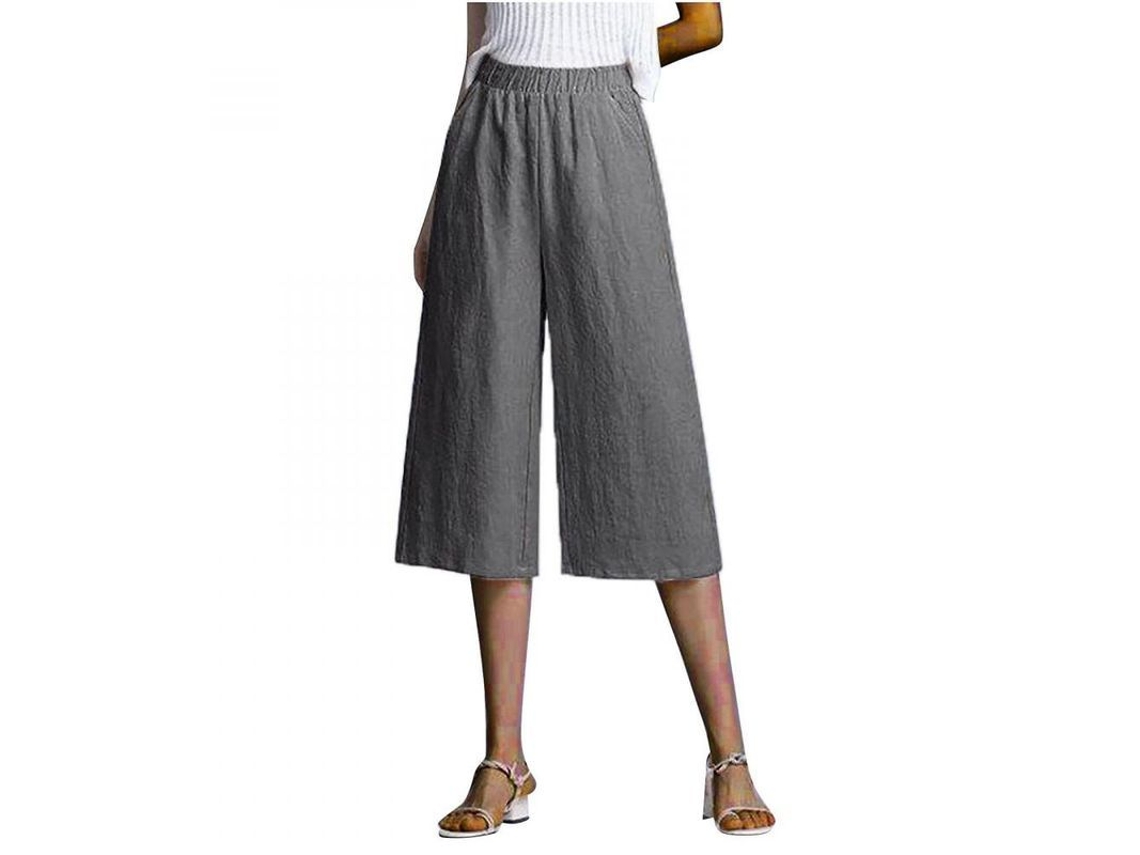 2026-pantalones Para Mujer, Pantalones Casuales Anchos De Algodón Lino Con Bolsillos, Verano, Primavera, Otoño L Gris