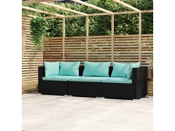 Sofá de mimbre de 3 plazas con cojines en negro, Dkd Home Decor