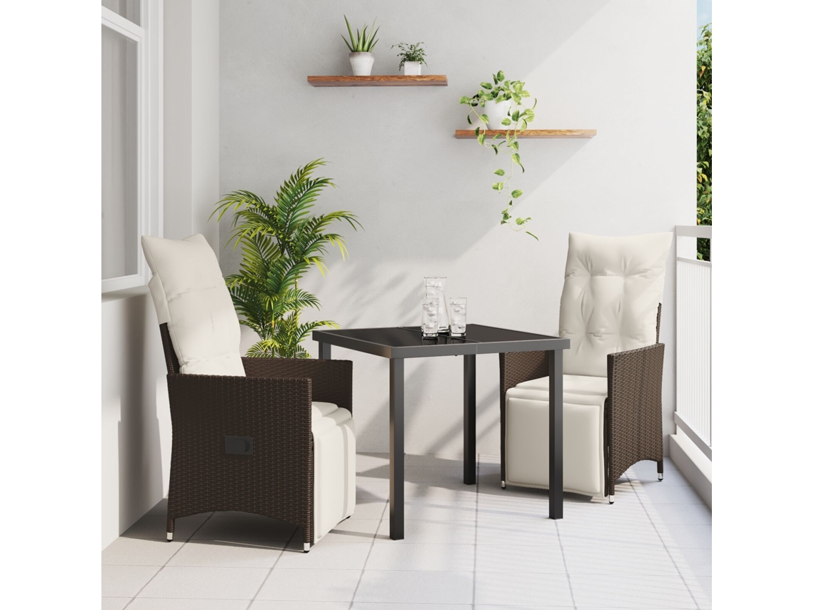 Juego de comedor de jardín de 3 piezas con cojines de ratán marrón y poliéster Wsd222303 Lovely Home