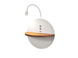 Aplique de pared doble con estante y luz LED de 15 W Fabas Luce Touch Dimmer Blanco mate con USB integrado en madera