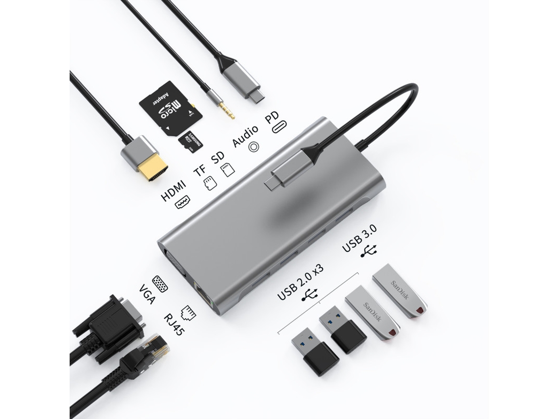 Estación de acoplamiento Bestvite Hub tipo C a HDMI USB C 4K con 3 puertos TF, SD y PD para MacBook Air Pro M2 M1 Chip Gris