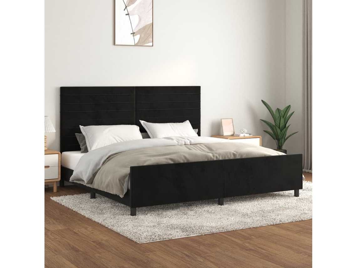 Estructura Cama Sin Colchón Terciopelo Negro 200x200 Cm
