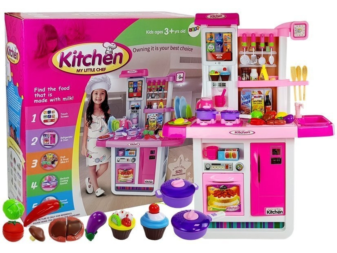 Cocina rosa con ollas para agua y comida de B.active