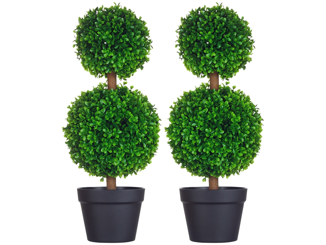 macetas de boj artificial de doble bola de 60 cm con tronco verde