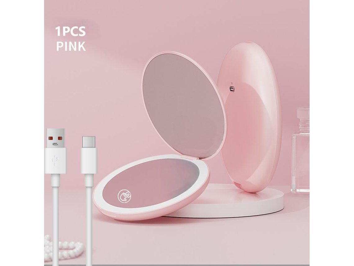 Espejo De Maquillaje Compacto Con Luz Led Y Calentador Recargable, Perfecto Para El Uso Diario.