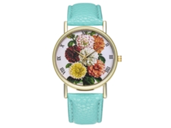 Reloj De Pulsera Analógico De Cuarzo Para Mujer Con Correa De Pu Y Estampado Floral (menta).