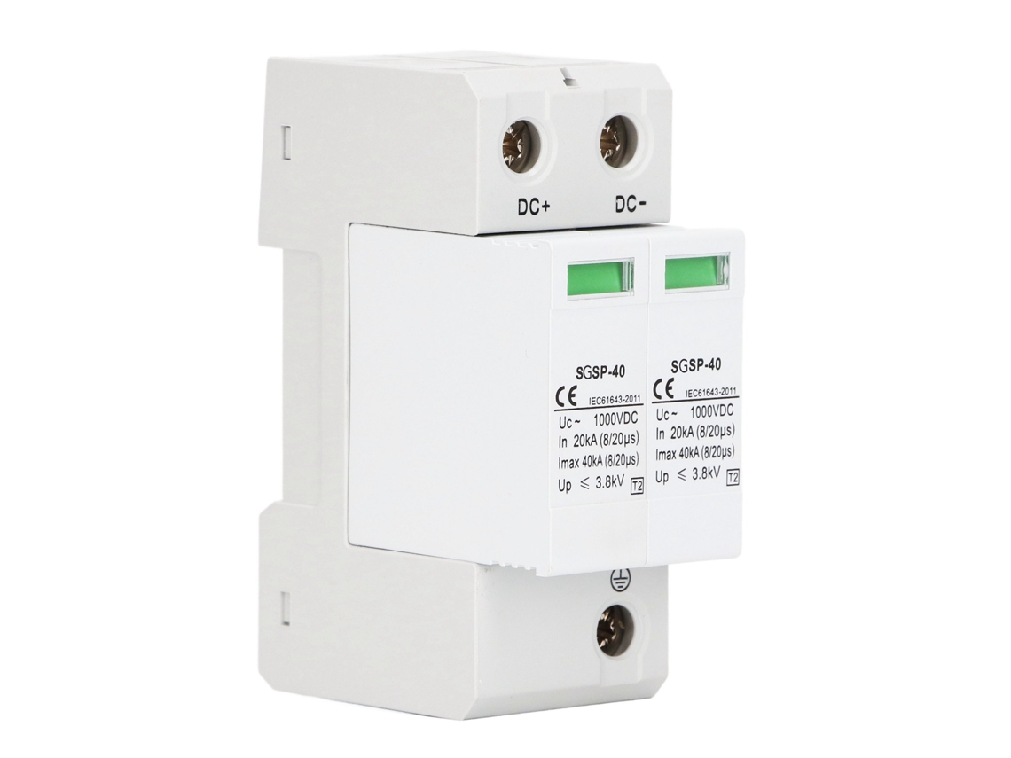 Protector Contra Sobretensiones De Cc De 1000 V Y 40 Ka Para Sistemas Fotovoltaicos, 2 Polos, Color Blanco.