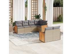 Conjunto de sofá de jardín de 7 piezas con cojines, mimbre sintético beige, Dkd Home Decor