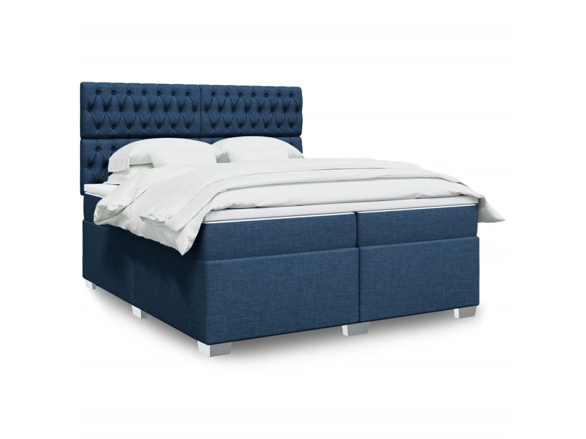 Cama Box Spring Con Colchón Tela Azul 200x200 Cm